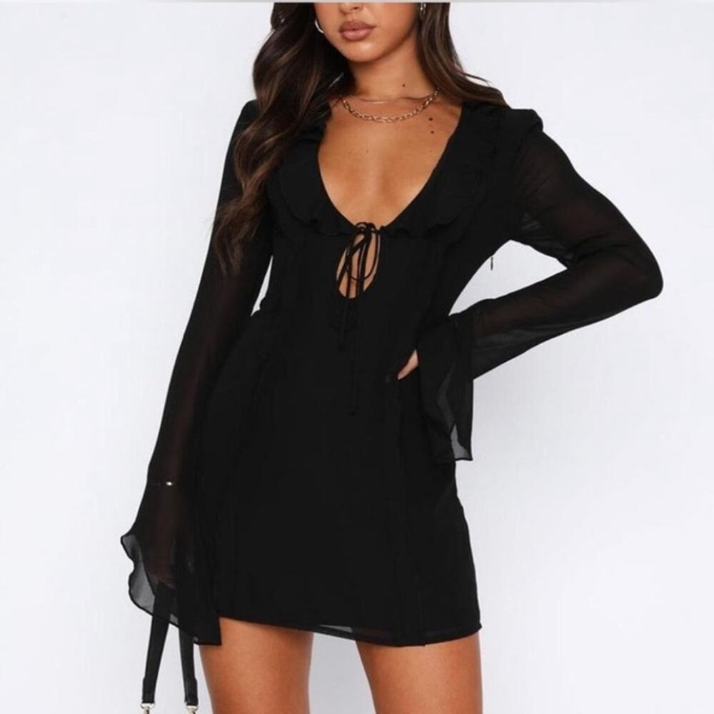 White Fox "Falling To Pieces" Long Sleeve Mini Dress in black size medium